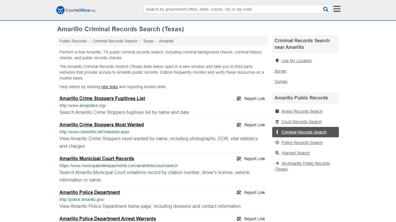 Amarillo Criminal Records Search (Texas) - County Office